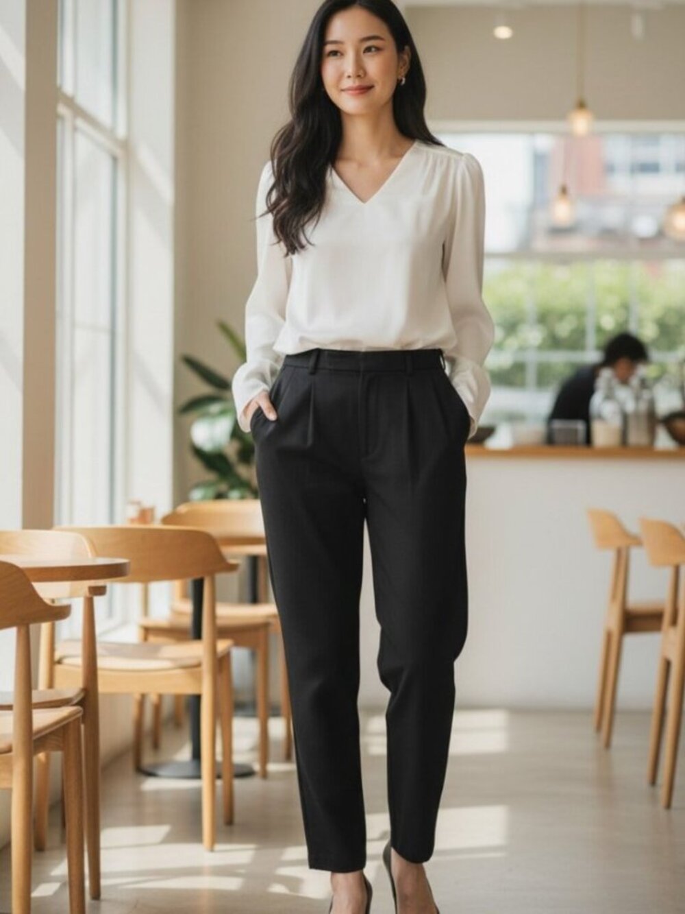 Chause Size 14 Black lined, Side zipper, pleated dress pants